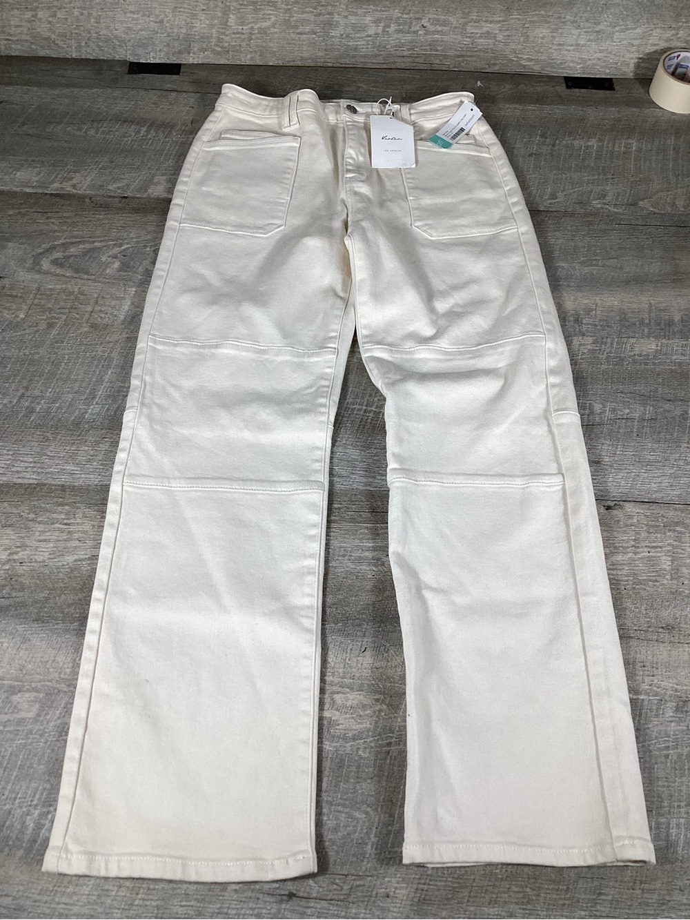 KanCan High Rise Straight Leg Utility Jeans Women Size 8 Cream White